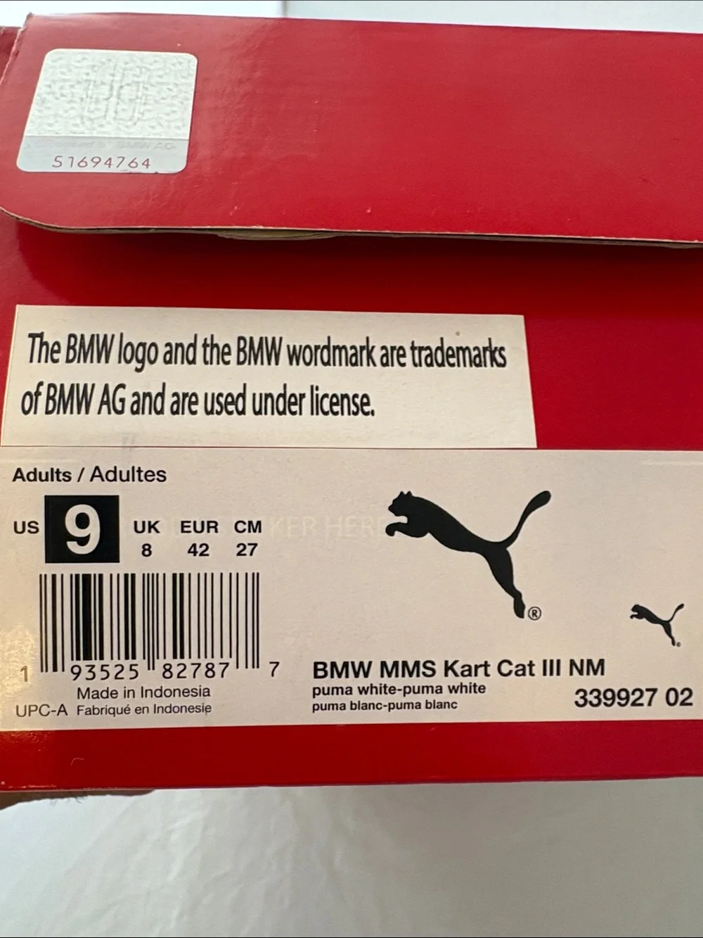 New PUMA BMW Motorsport Men’s White Driving Sneakers Kart Cat III NM